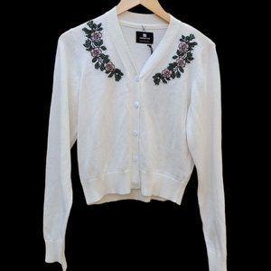 NWT Standard Issue White Long Sleeve Button Embroidered Floral Cardigan Size-S